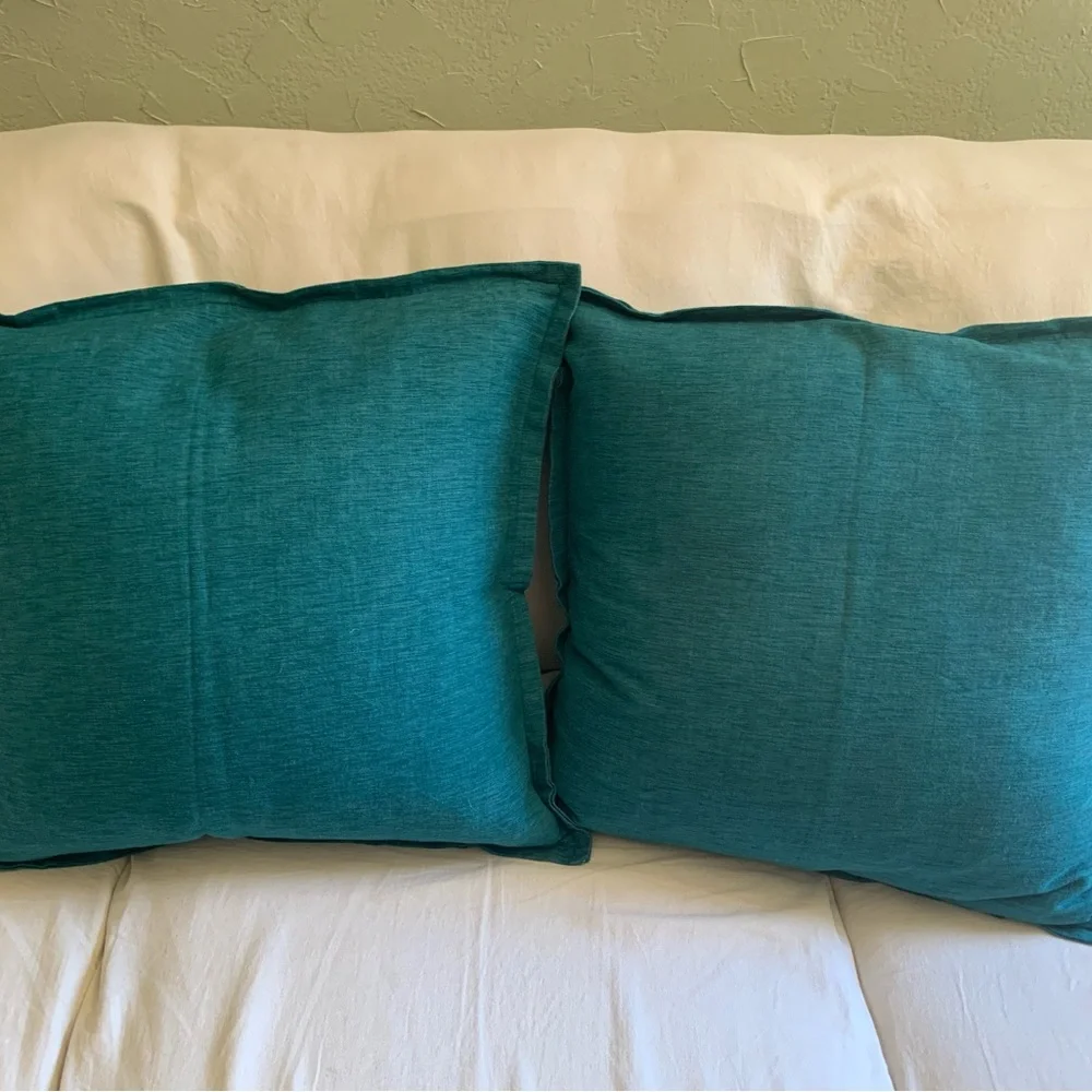 Set of 2 Crate&Barrel Peacock Green Pillows w/Feather Insert